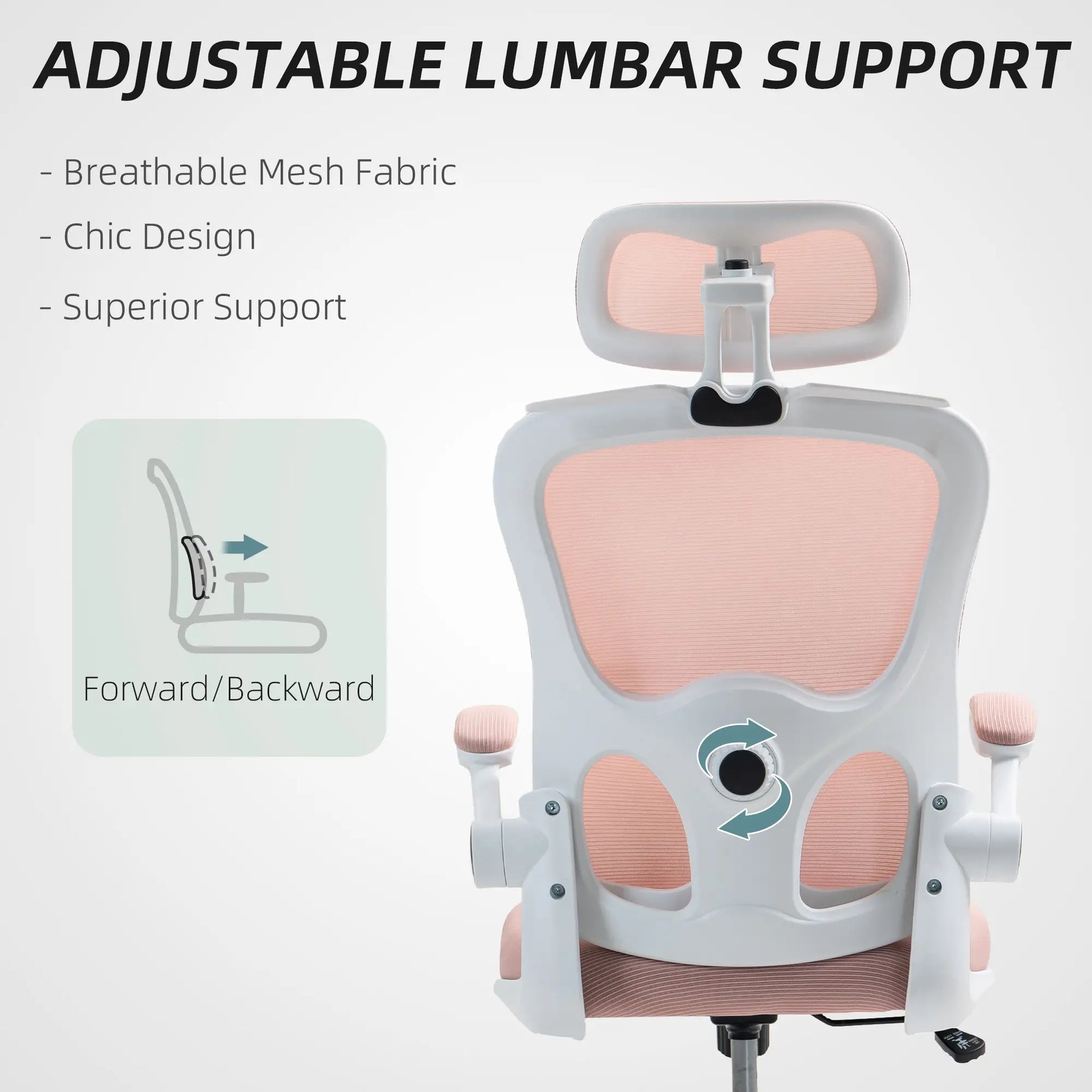 Mesh Office Chair, Ergonomic Desk Chair, Flip-up Armrest, Rotatable Headrest, Adjustable Lumbar Support, Pink Office Chairs at Gallery Canada