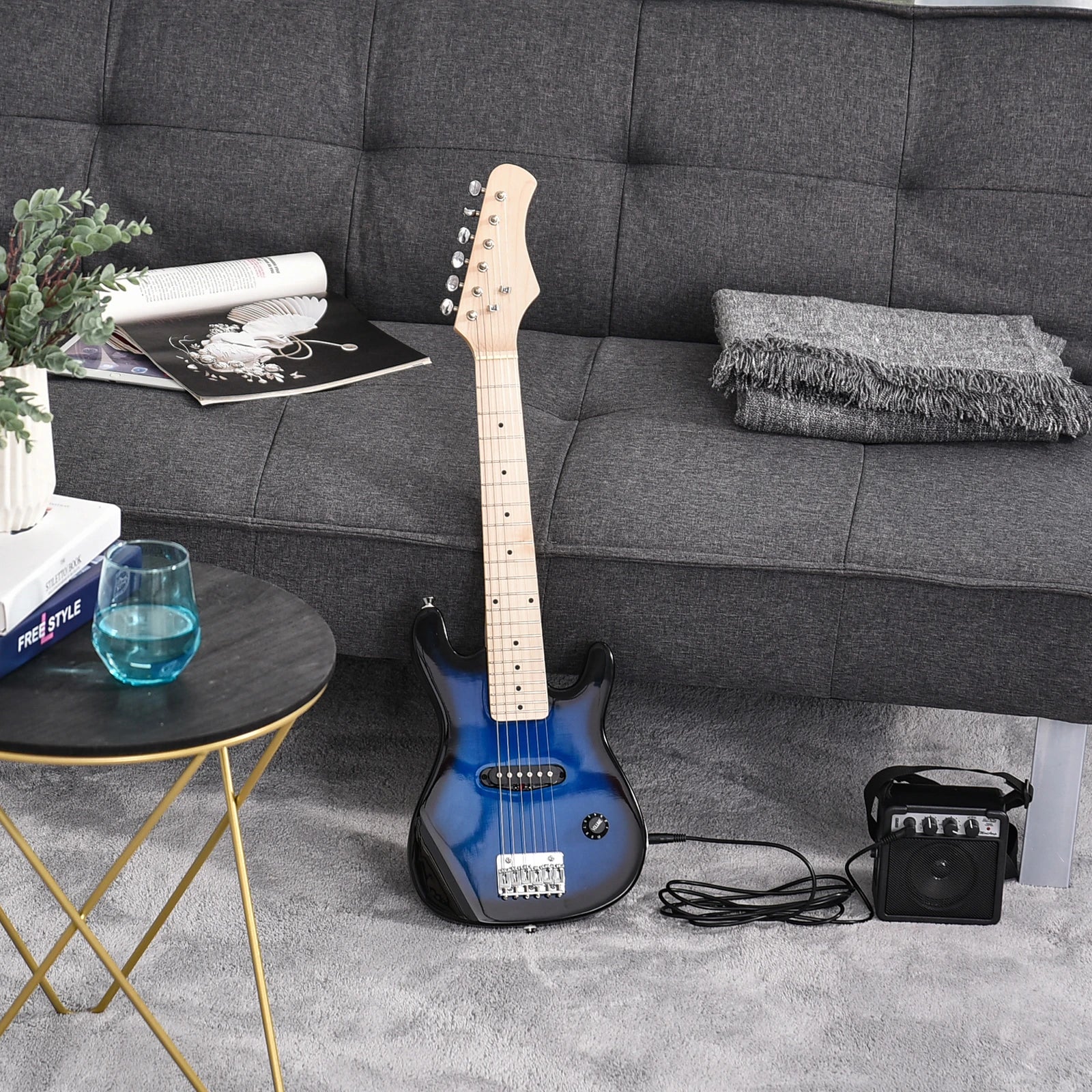 30 Inch Kids Electric Guitar, 3/4 Size, Starter Kit, Blue/Black Electronic Musical Pianos at Gallery Canada