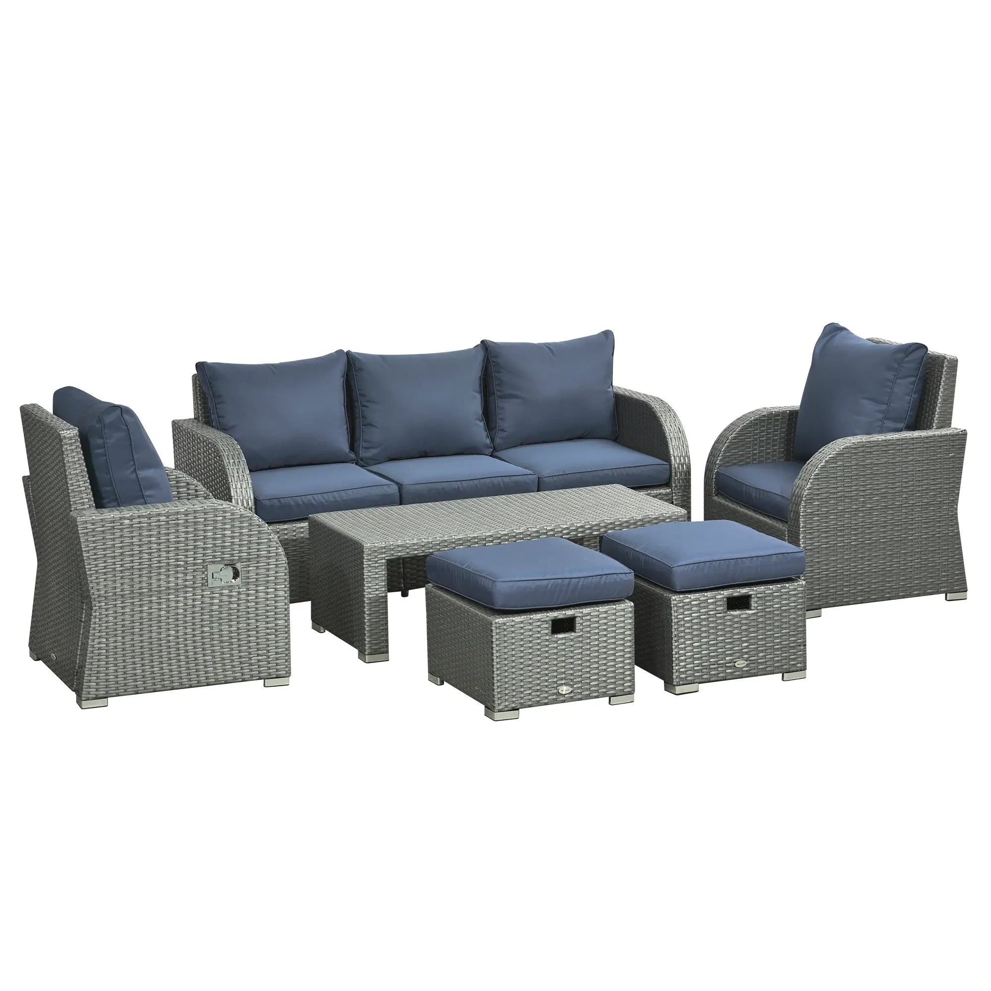 6-Piece PE Wicker Patio Sectional Set, with Cushions & Table, Dark Blue Patio Furniture Sets Dark Blue Cushion, Grey Rattan at Gallery Canada