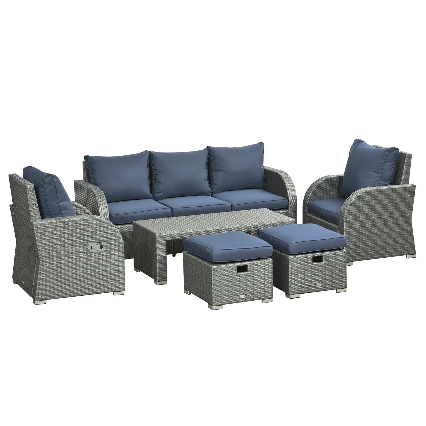 6-Piece PE Wicker Patio Sectional Set, with Cushions & Table, Dark Blue Patio Furniture Sets Dark Blue Cushion, Grey Rattan at Gallery Canada