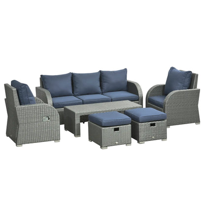 6-Piece PE Wicker Patio Sectional Set, with Cushions & Table, Dark Blue Patio Furniture Sets Dark Blue Cushion, Grey Rattan at Gallery Canada