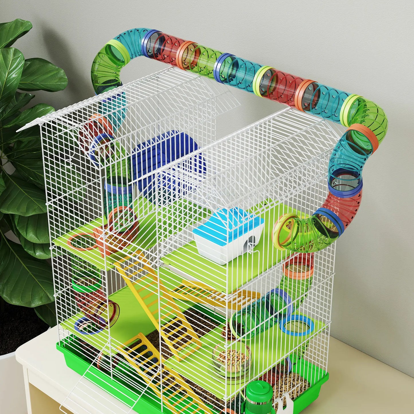18.5" Hamster Cage, 5 Tiers, Tunnel Tube System, Exercise Wheel, Water Bottle, Green Hamster Cages at Gallery Canada