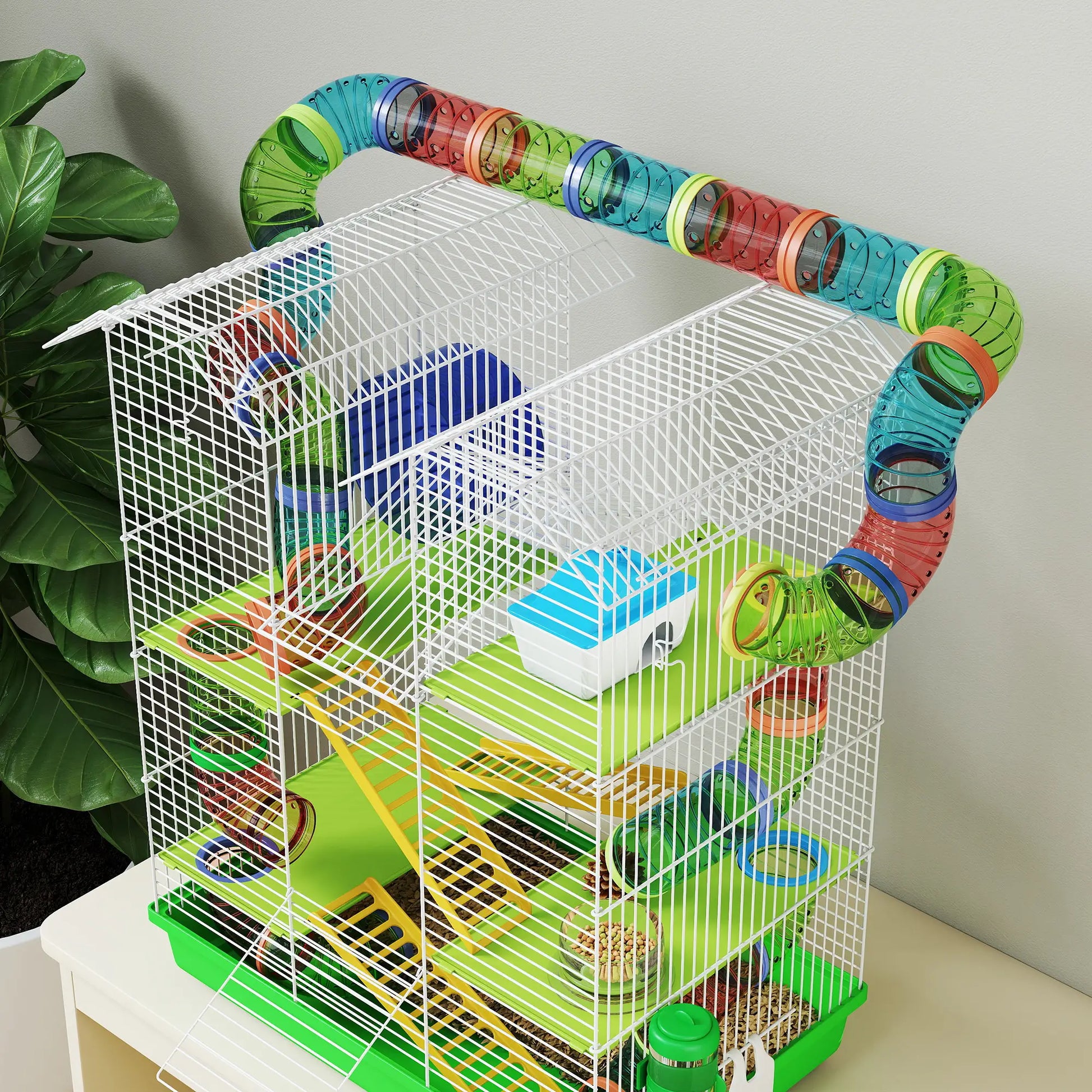 18.5" Hamster Cage, 5 Tiers, Tunnel Tube System, Exercise Wheel, Water Bottle, Green Hamster Cages at Gallery Canada