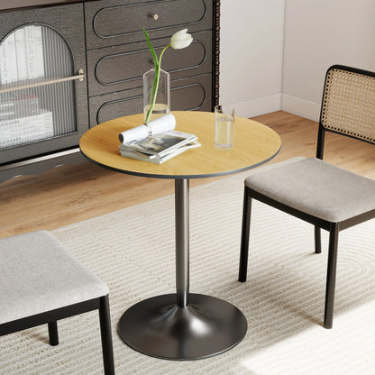 27.6" Round Kitchen Table for 2, Wood Veneer, Steel Base, Natural Dining Tables at Gallery Canada