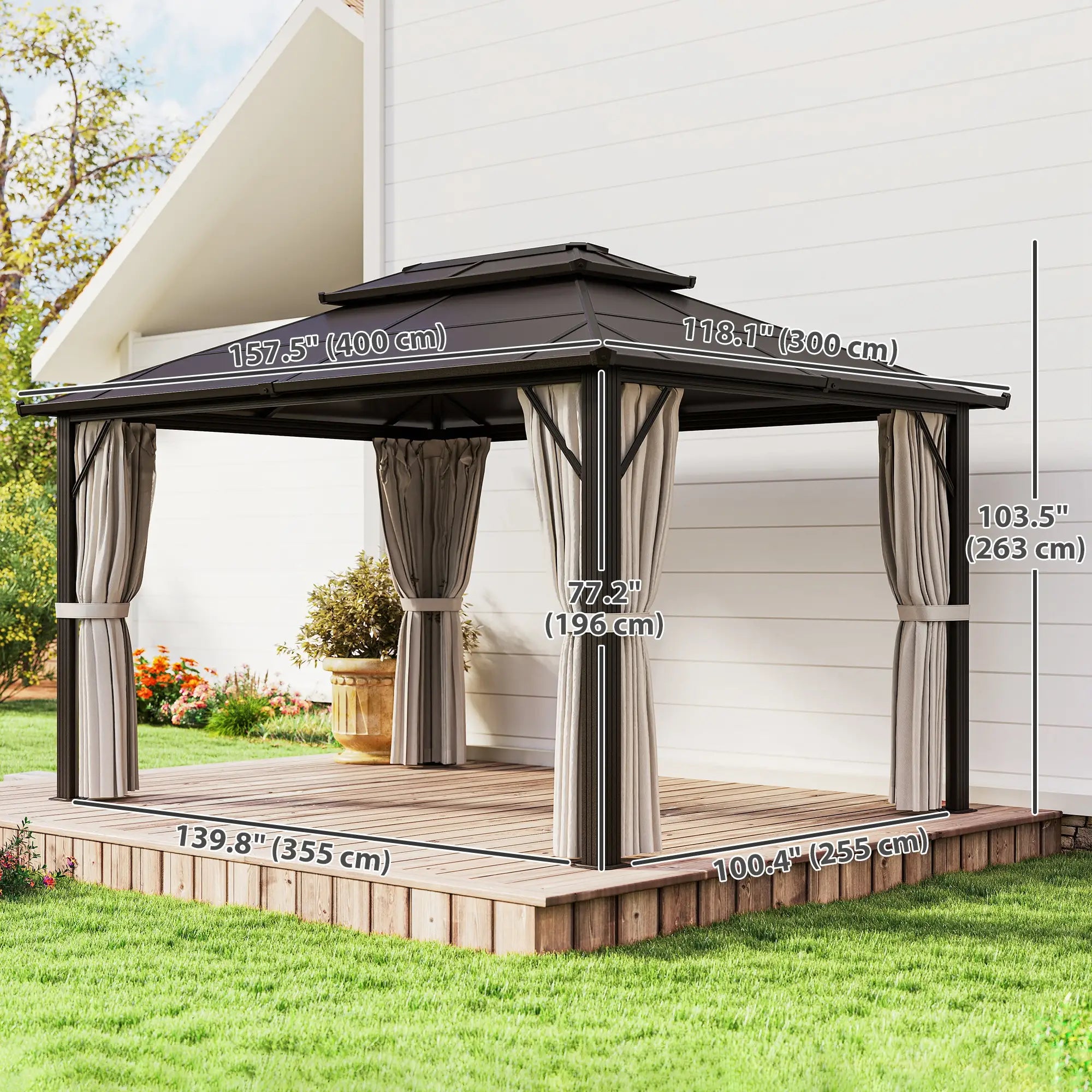 10' x 13' Hardtop Gazebo, UPF30+ Polycarbonate Roof, Aluminum Frame, Beige Gazebos at Gallery Canada