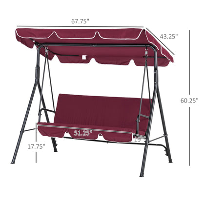 3-Seater Outdoor Porch Swing, Adjustable Canopy, Wine Red Patio Swings with Stand at Gallery Canada