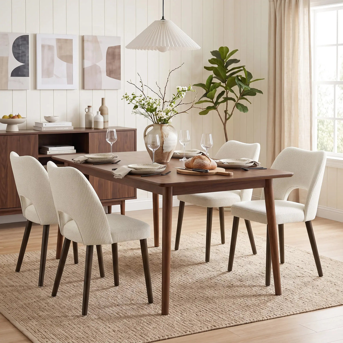 Upholstered Dining Chairs Set, Cream White