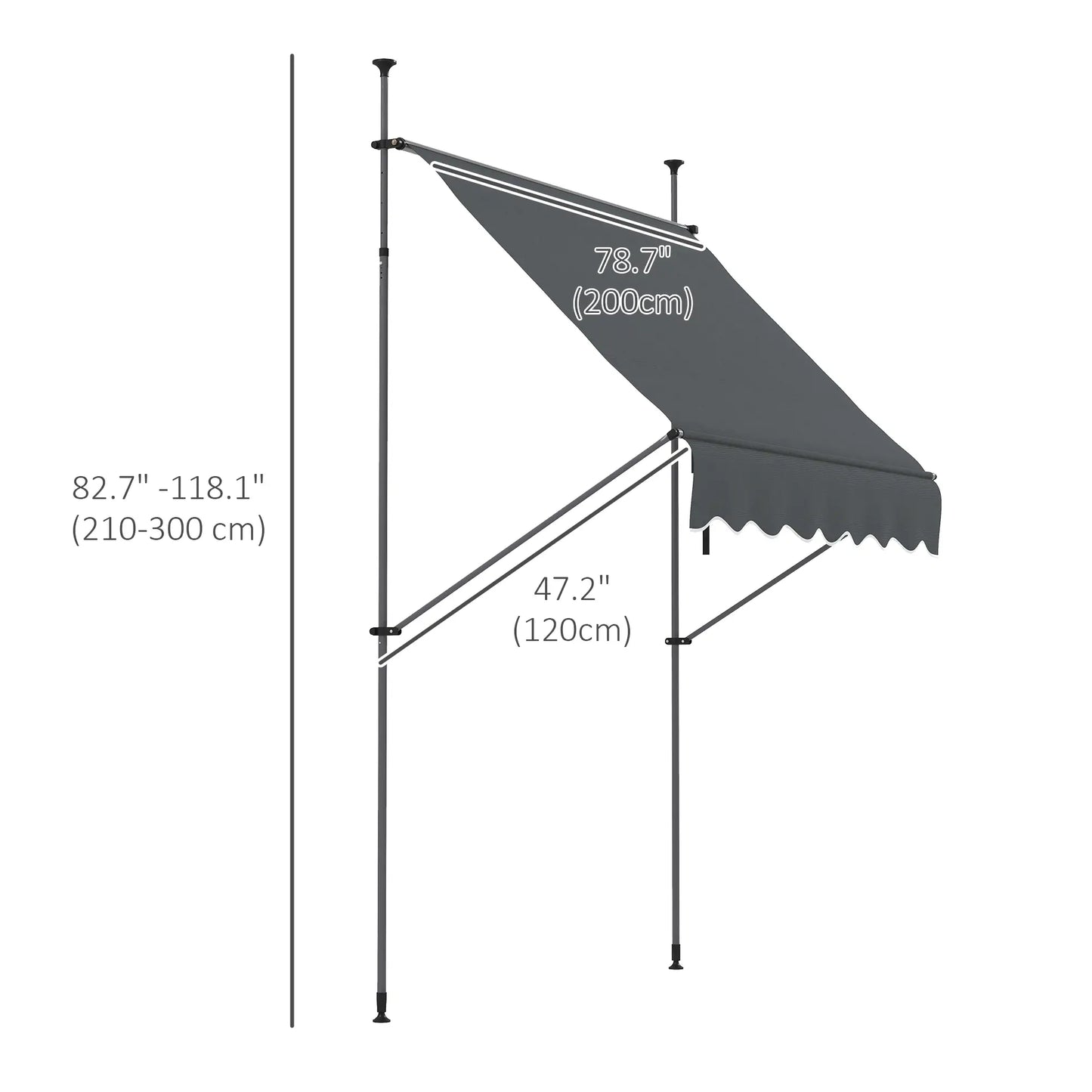 6.5' x 4' Manual Retractable Awning, Freestanding Patio, UV Resistant, Dark Grey Patio Awnings at Gallery Canada