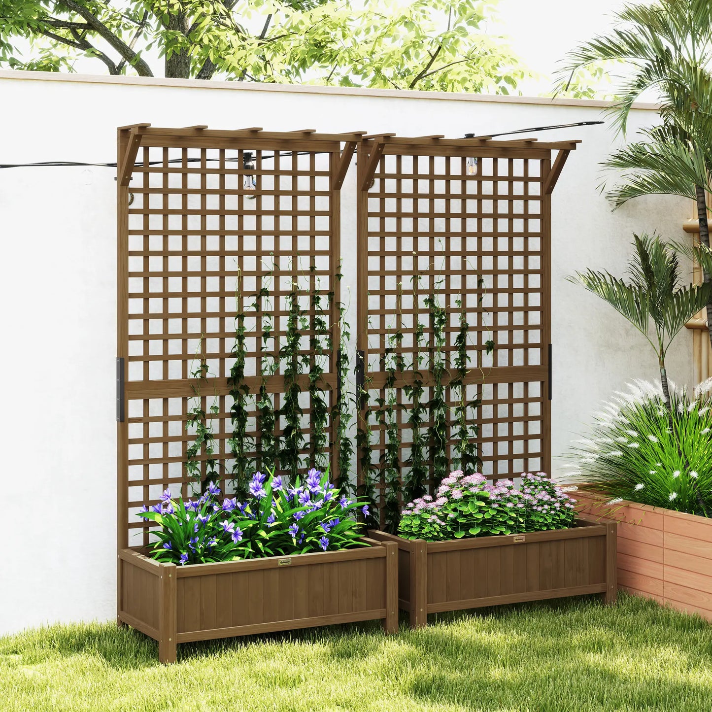Wood Planter with Trellis for Vine Climbing, Raised Garden Bed Wooden Planter Boxes at Gallery Canada
