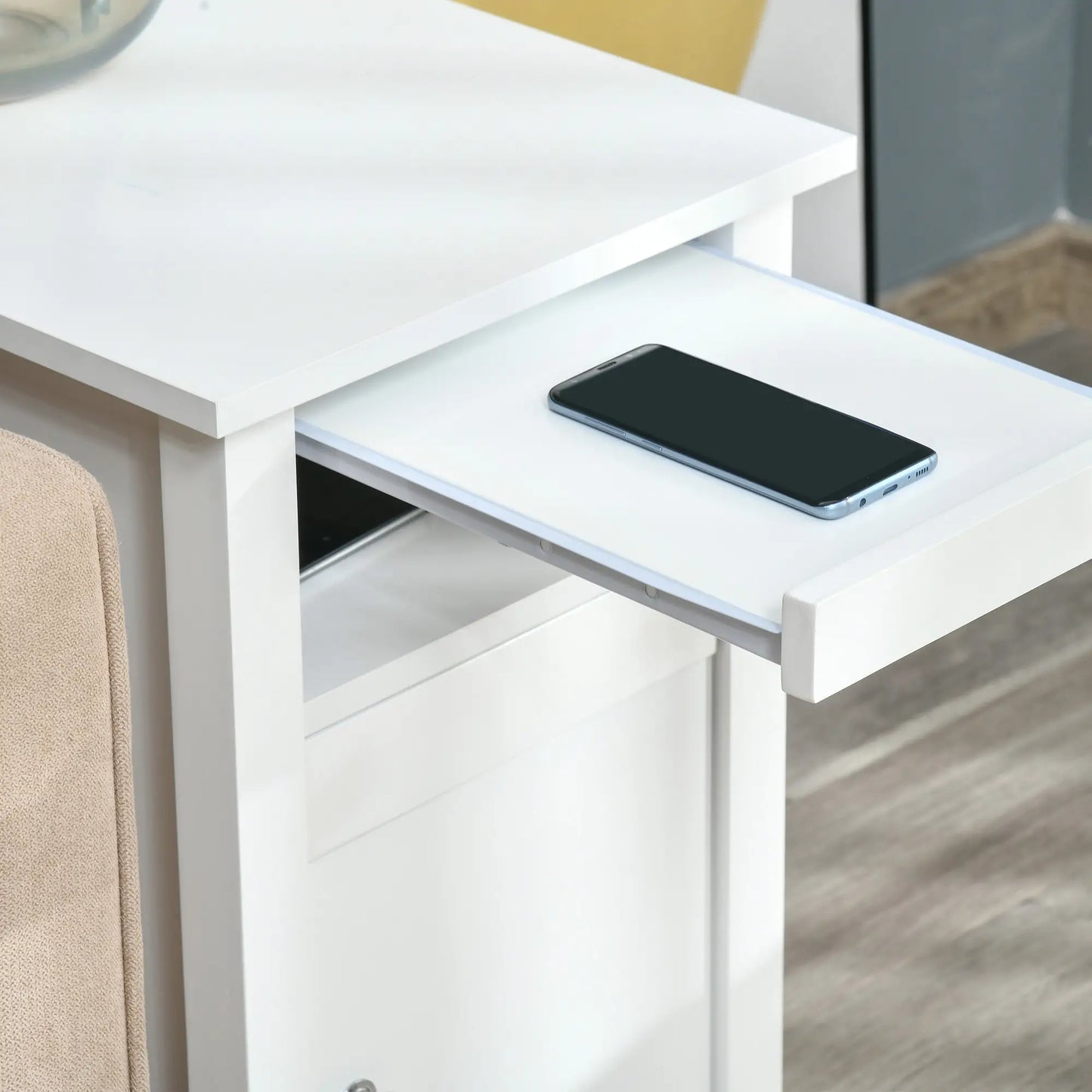 3-Tier Wooden Nightstand, Pullout Shelf, Adjustable Shelf, Door Cabinet, White Side Tables at Gallery Canada
