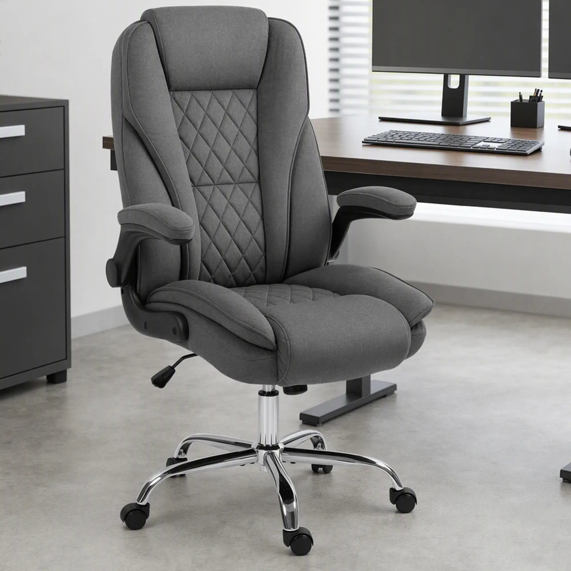 Executive Office Chair, Flip-Up Armrest, Diamond Fabric, Dark Grey Executive & Manager Chairs at Gallery Canada