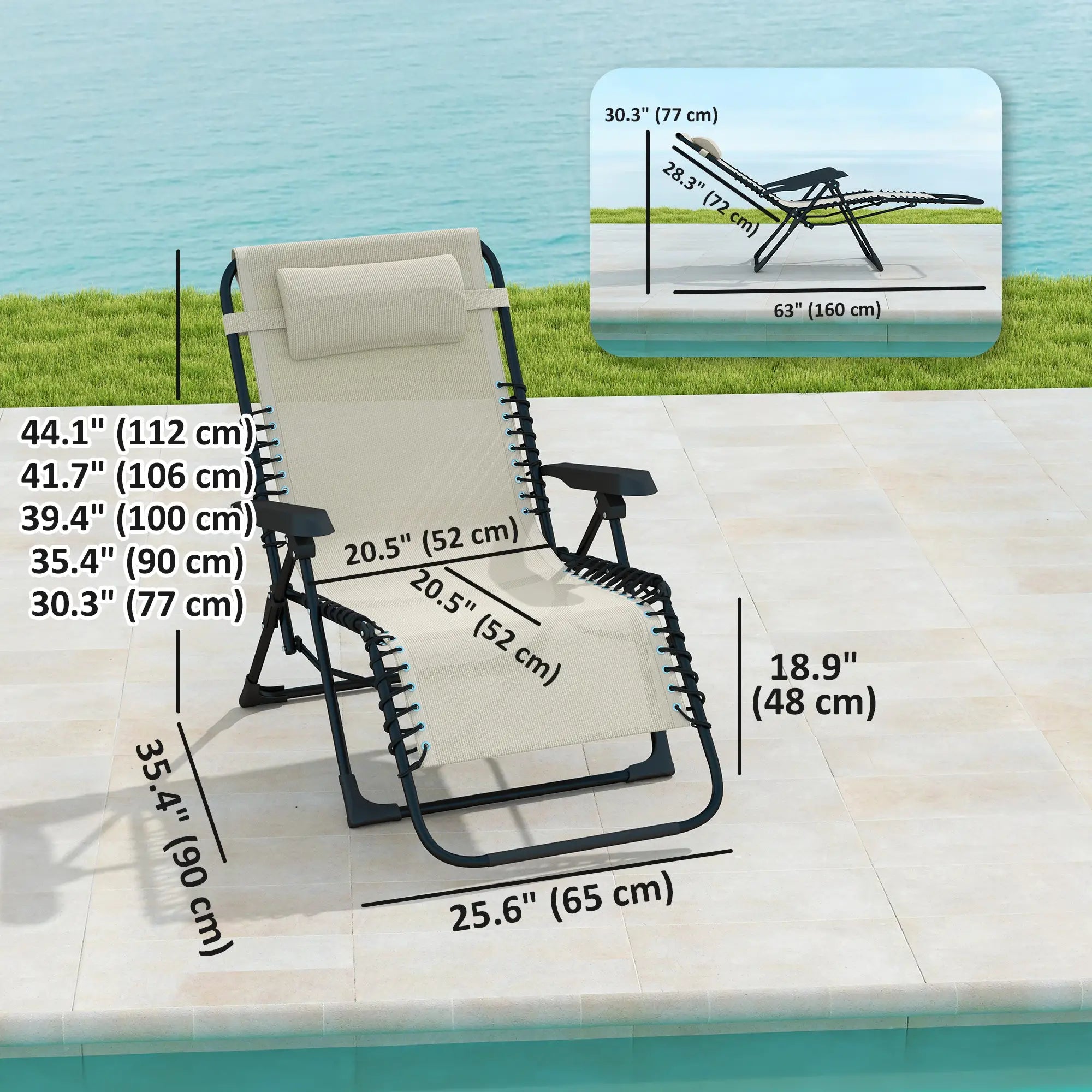Folding Zero Gravity Chair, 5-Position Adjustable Outdoor Recliner, Beige Lounger Chairs at Gallery Canada