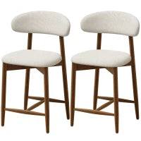 Bar Stools Set Of 2, Cream White, Curved Back Counter Height