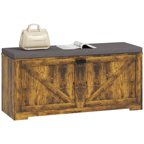 Shoe Storage Bench with Padded Seat, 8 Pairs, Rustic Brown, Brown