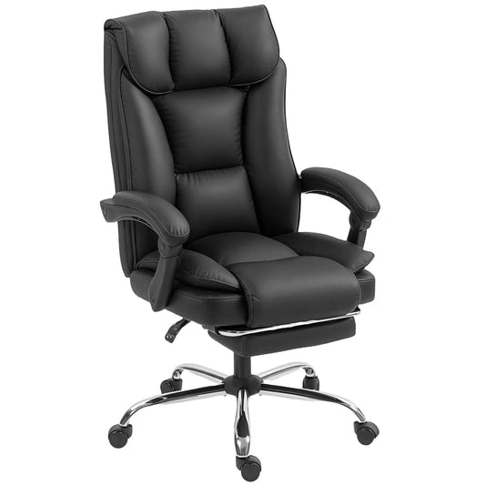 Executive Office Chair, Leather Ergonomic Desk Chair with Footrest, Swivel Recliner, Black Executive & Manager Chairs Black at Gallery Canada