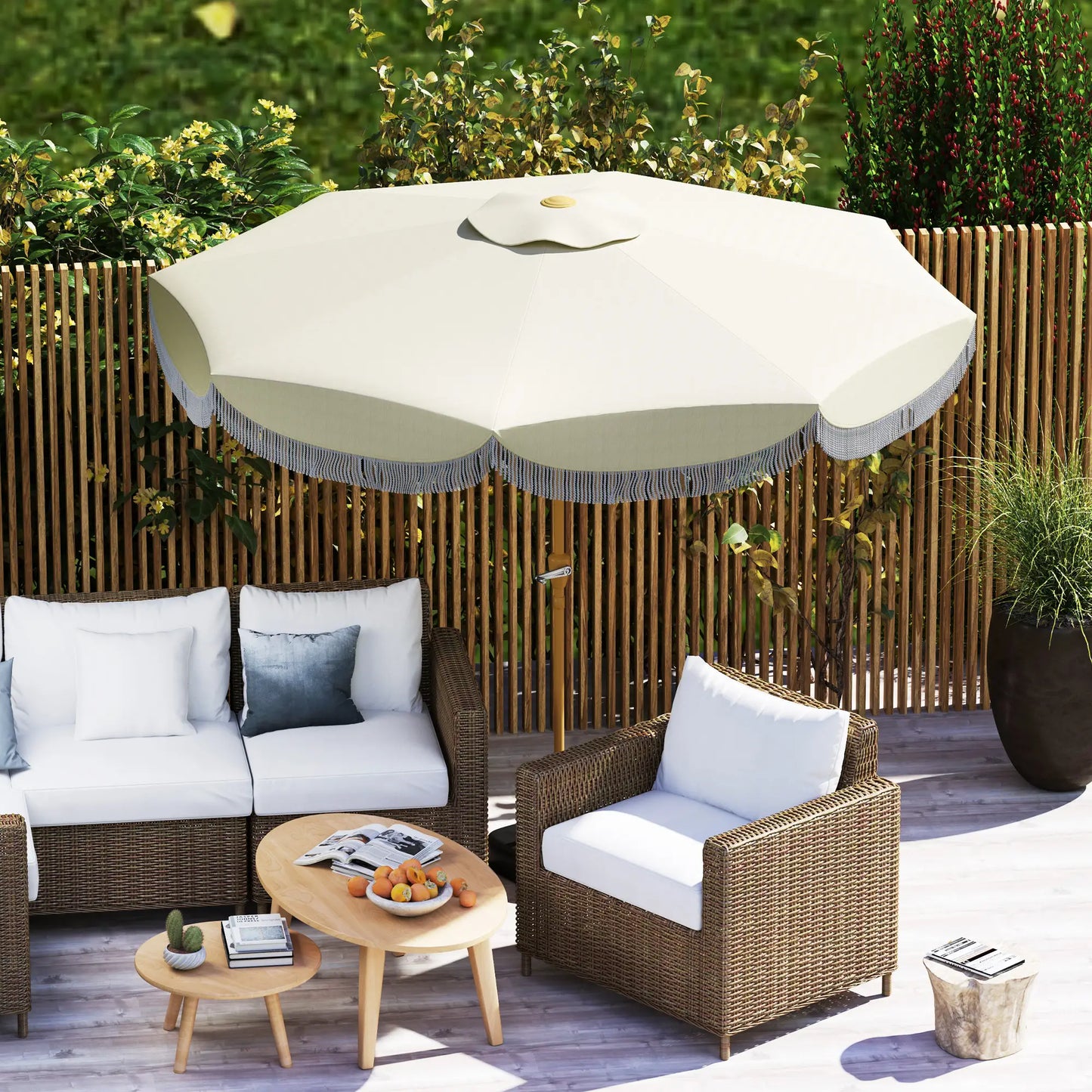 9FT Patio Umbrella, UPF 30+, Crank, 8 Ribs, Push Button Tilt, Cream White Patio Umbrellas at Gallery Canada