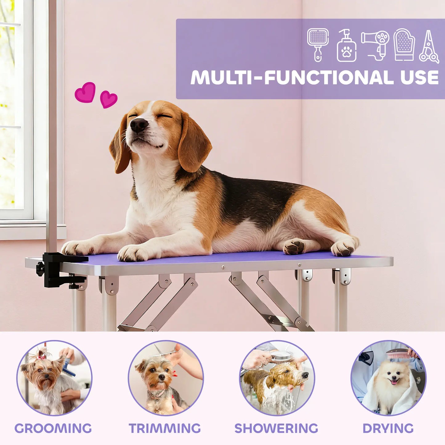 Foldable Pet Grooming Table, Adjustable Arm, Non-Slip, Purple Dog Grooming Tables at Gallery Canada