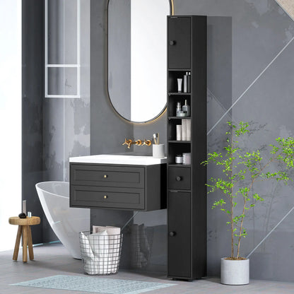 71" Tall Bathroom Cabinet, Narrow Toilet Paper Storage, 2 Door, Adjustable Shelves, Black Bathroom Cabinets at Gallery Canada