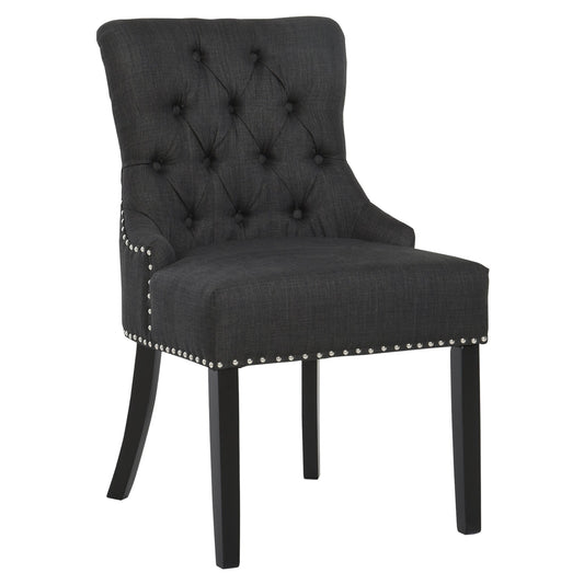 Button-Tufted Dining Chair, Fabric Upholstered Accent Chair with Nailed Trim &; Wood Legs for Living Room, Set of 2, Dark Grey at Gallery Canada