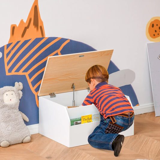Wooden Kids Toy Box with Lid, Storage Organizer, Safety Hinge, White Baby & Kids Storage White at Gallery Canada