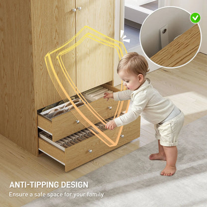 Modern Wardrobe Closet, 2 Drawers, Hanging Rod, Natural Wood Clothing Storage at Gallery Canada