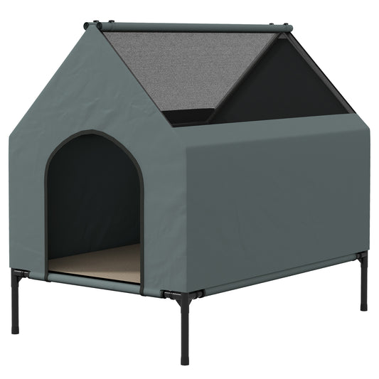 Dog House Outdoor Elevated Dog Bed with Removable Cover, Mesh Windows, Storage Bag, for S and M-Sized Dogs, Grey - Gallery Canada