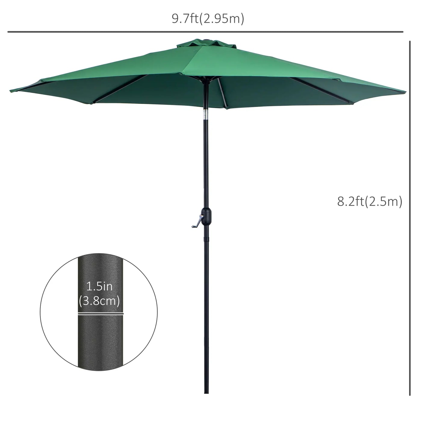10' x 8' Round Market Umbrella, Crank Handle, Tilt, Green Sun Umbrellas at Gallery Canada
