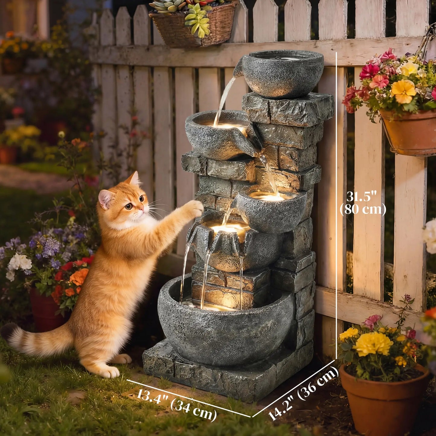 31.5" Tall 5 Tiers Cascading Water Fountain, Mixed, Outdoor Garden Patio Decor Water Fountains at Gallery Canada