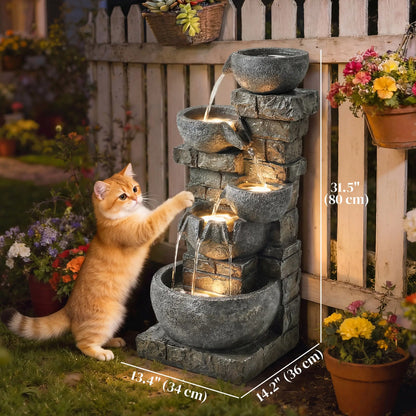 31.5" Tall 5 Tiers Cascading Water Fountain, Mixed, Outdoor Garden Patio Decor Water Fountains at Gallery Canada