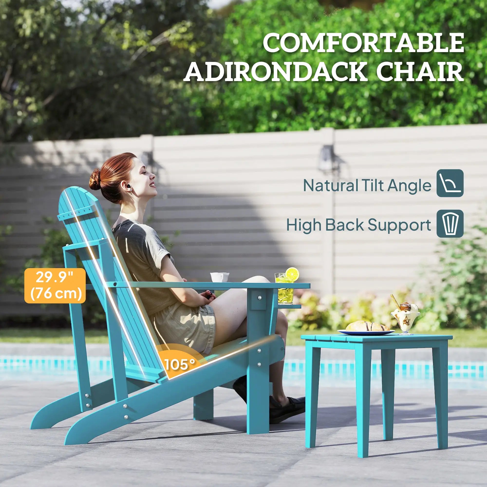 Classic Adirondack Chair, Garden Deck Chair with Cup Holder, Turquoise Patio Chairs at Gallery Canada