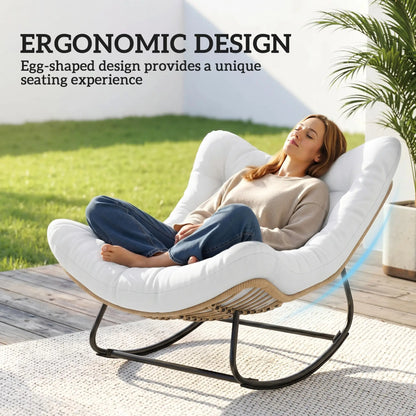 Oversized Rattan Patio Egg Chair, Rocking Chair With Padded Cushion, Cream White Outdoor Rocking Chairs at Gallery Canada