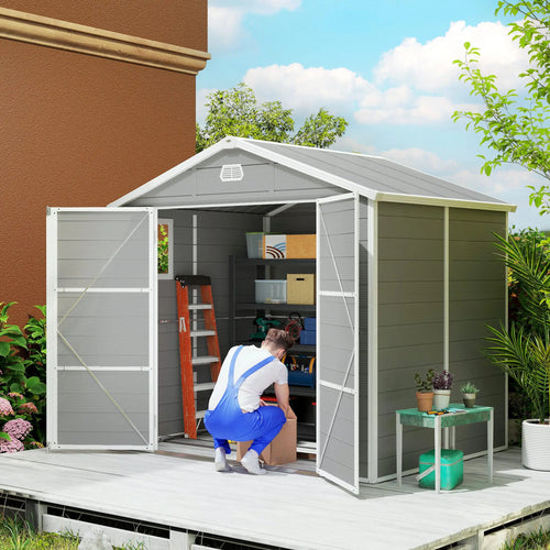 8' x 6' Plastic Garden Storage Shed, Light Grey