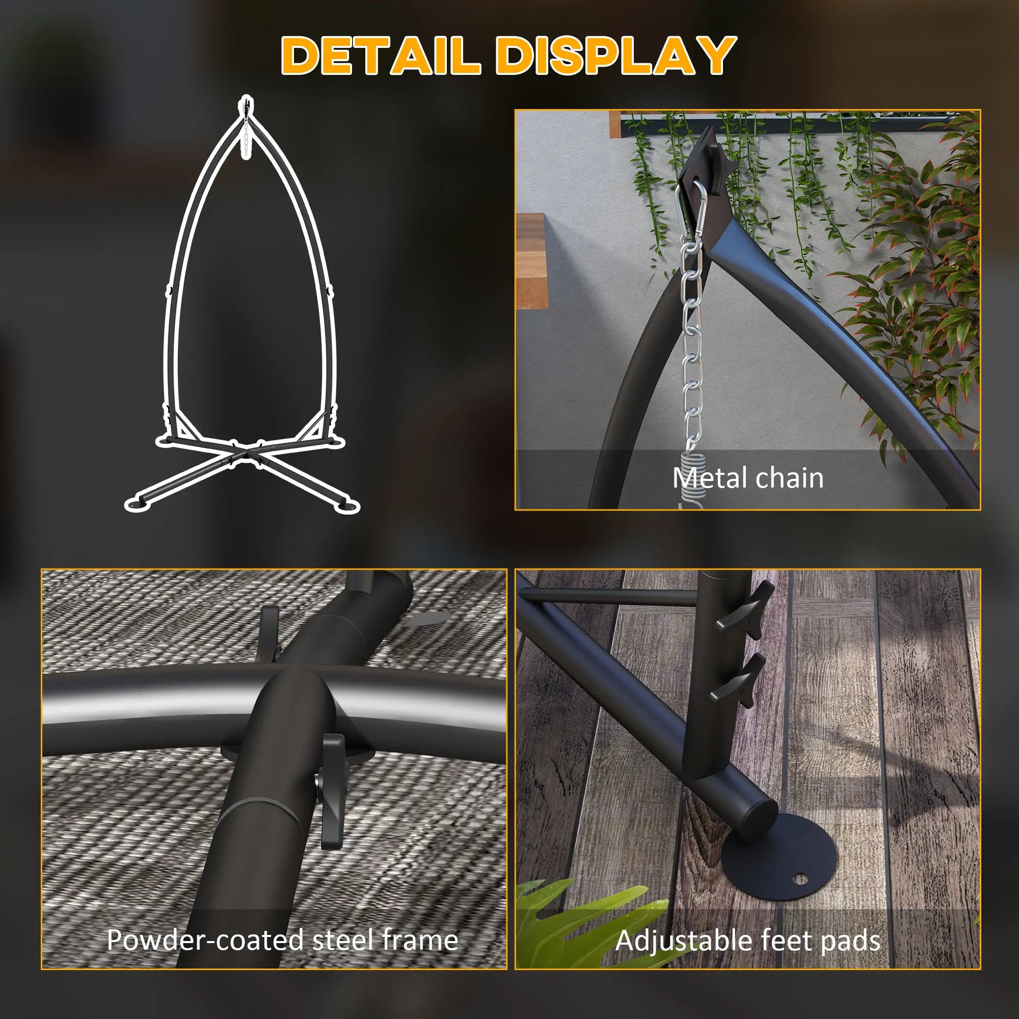 Heavy Duty Steel Hammock Chair Stand, Indoor Outdoor Use, Black Hammock Stands at Gallery Canada