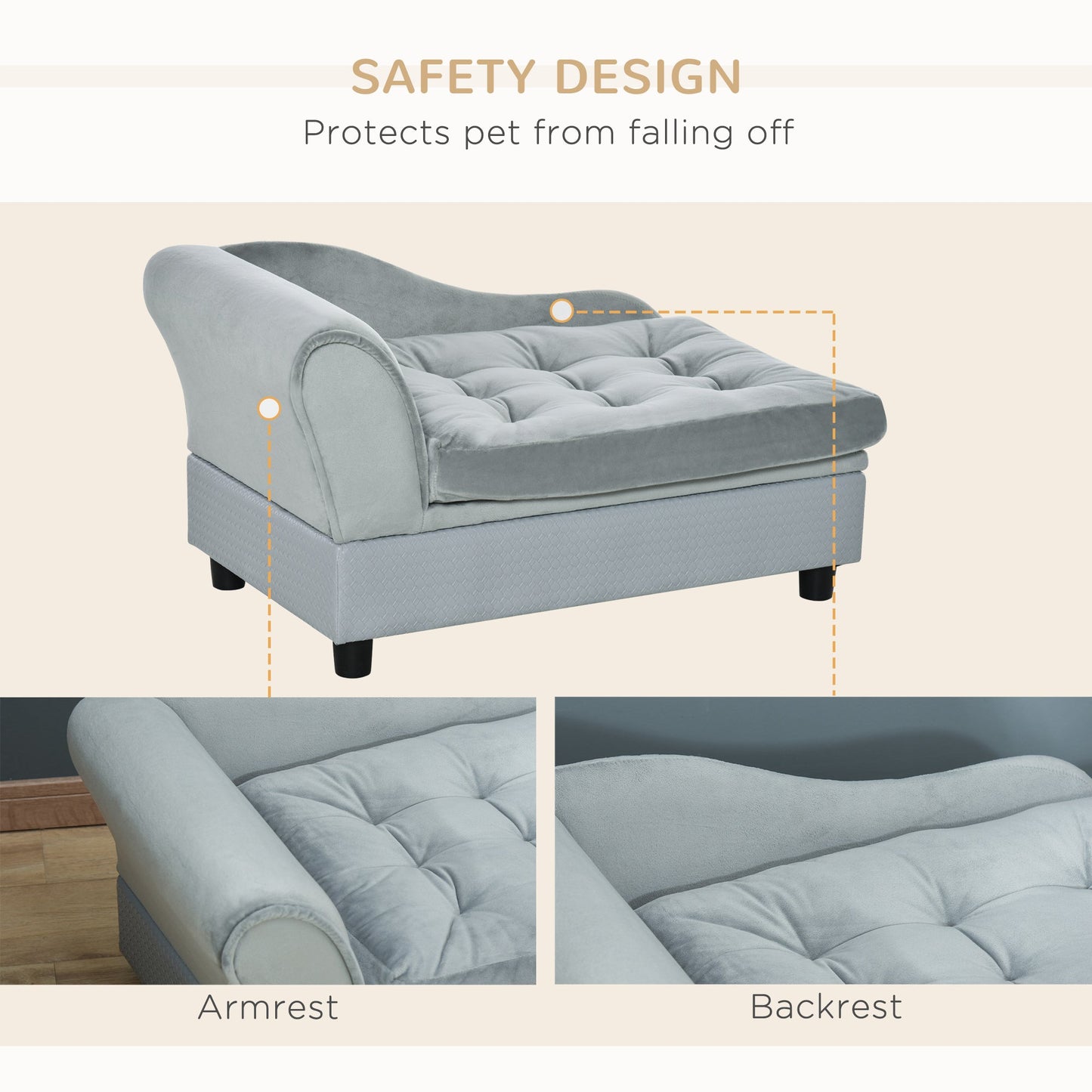 Pet Sofa Dog Couch Chaise Lounge Pet Bed with Storage Function Small Sized Dog Various Cat Sponge Cushioned Bed Lounge, Light Grey - Gallery Canada