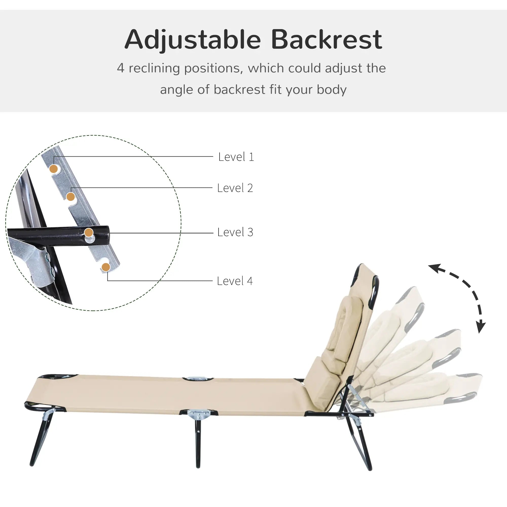 Outdoor Lounge Chair, Adjustable Backrest, Face Hole, Support Pillow, Beige Lounger Chairs at Gallery Canada