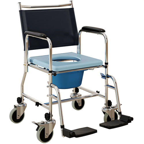 Rolling Shower Chair, Bedside Commode Wheelchair, Padded Seat, 300 lbs, Black