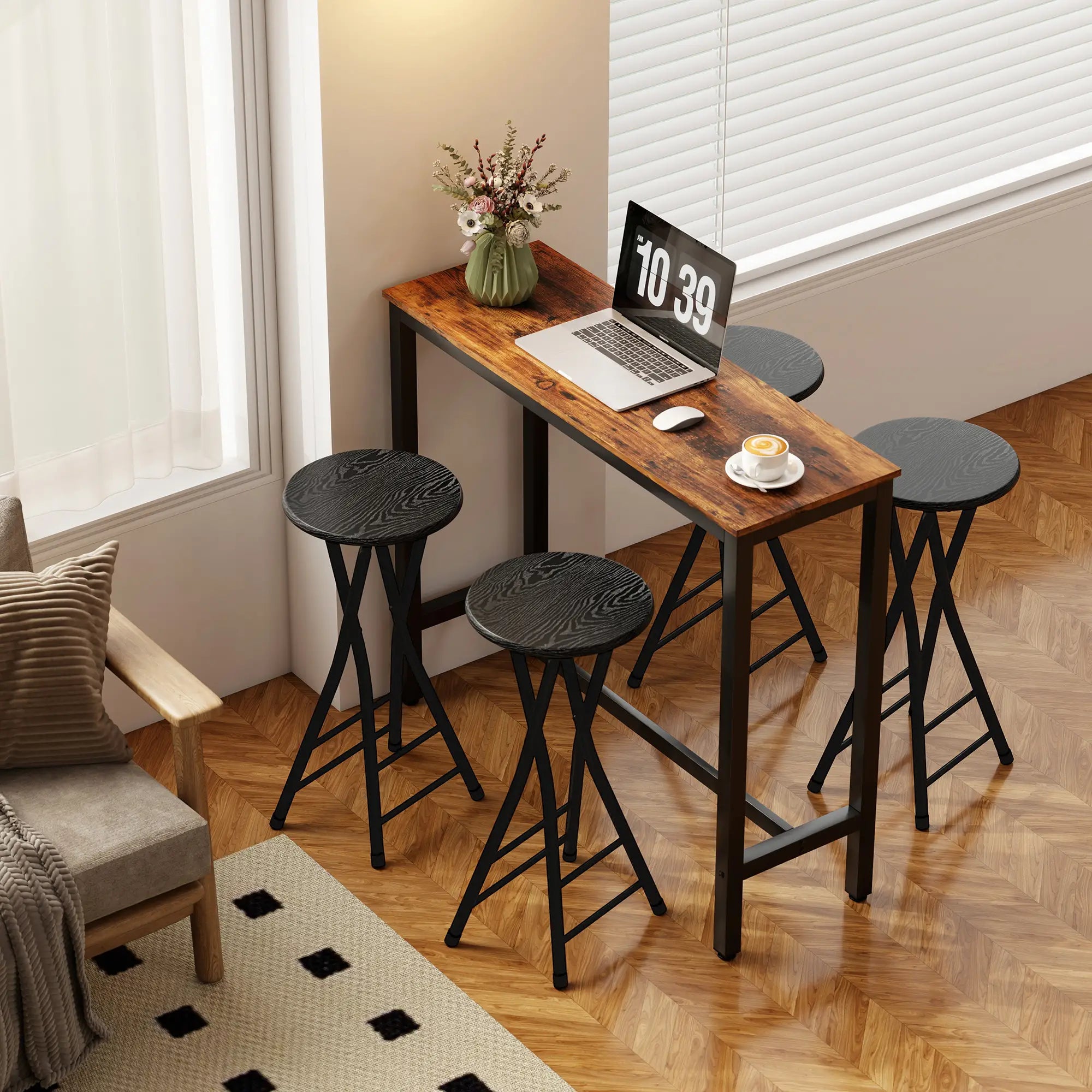 Set of 4 Foldable Barstools, Counter Height with Footrest, Steel Legs, Black Bar Stools at Gallery Canada