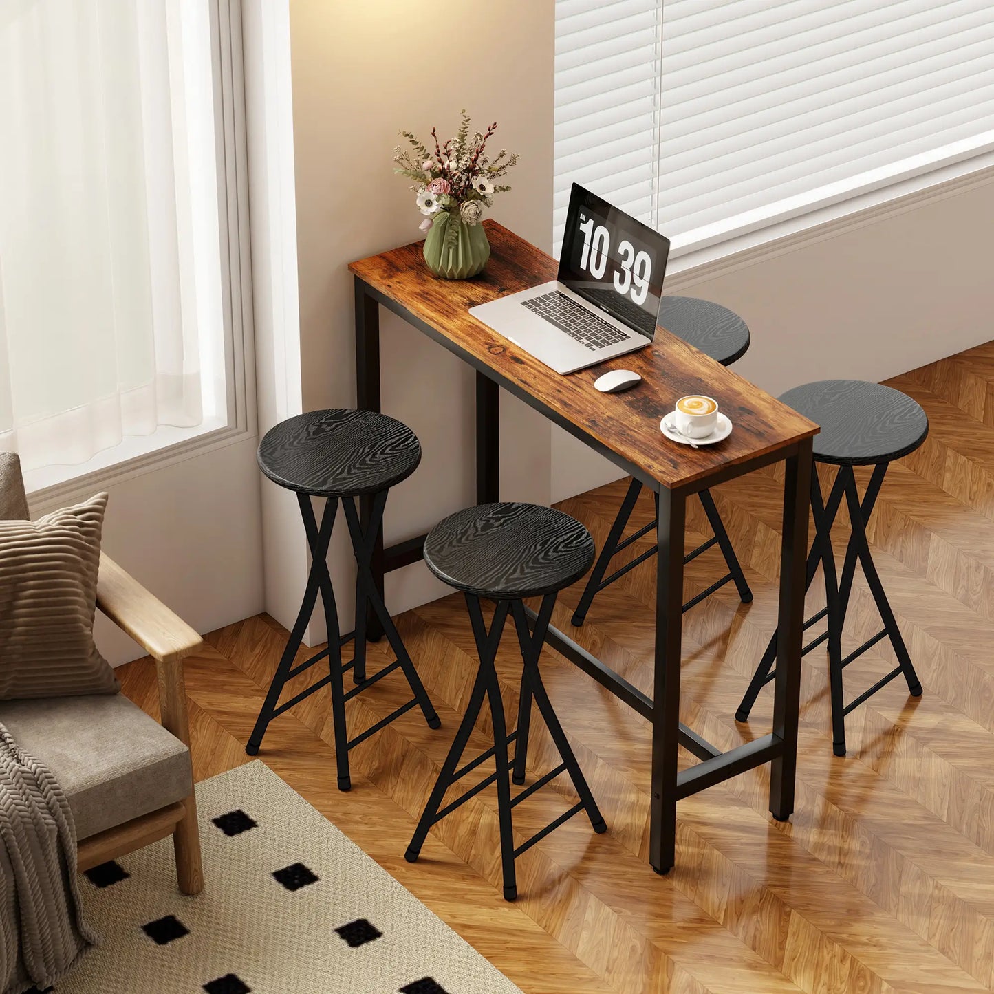 Set of 4 Foldable Barstools, Counter Height with Footrest, Steel Legs, Black Bar Stools at Gallery Canada