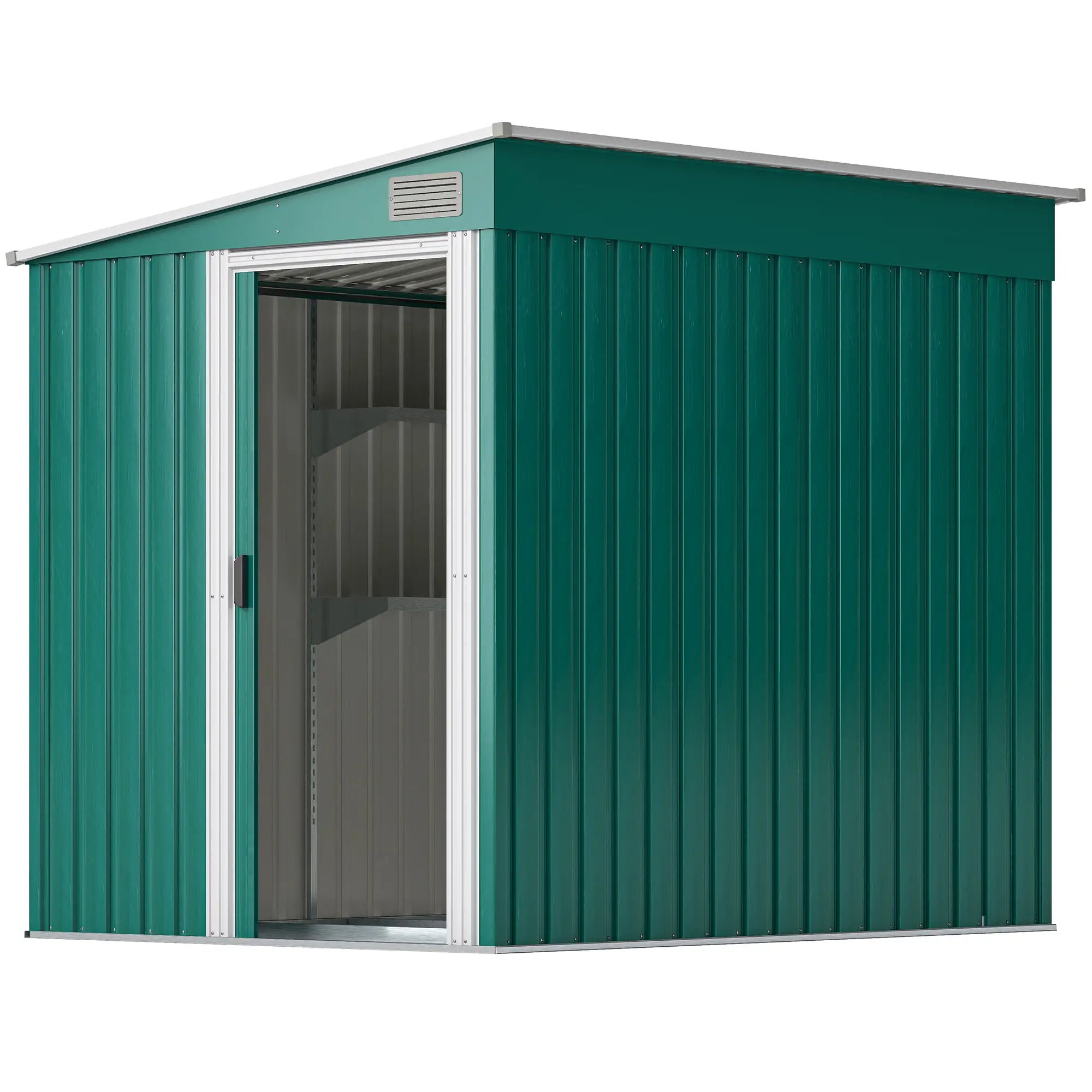 5'x7' Galvanized Metal Shed, With Sliding Door, 2 Vents, Green Sheds Green at Gallery Canada