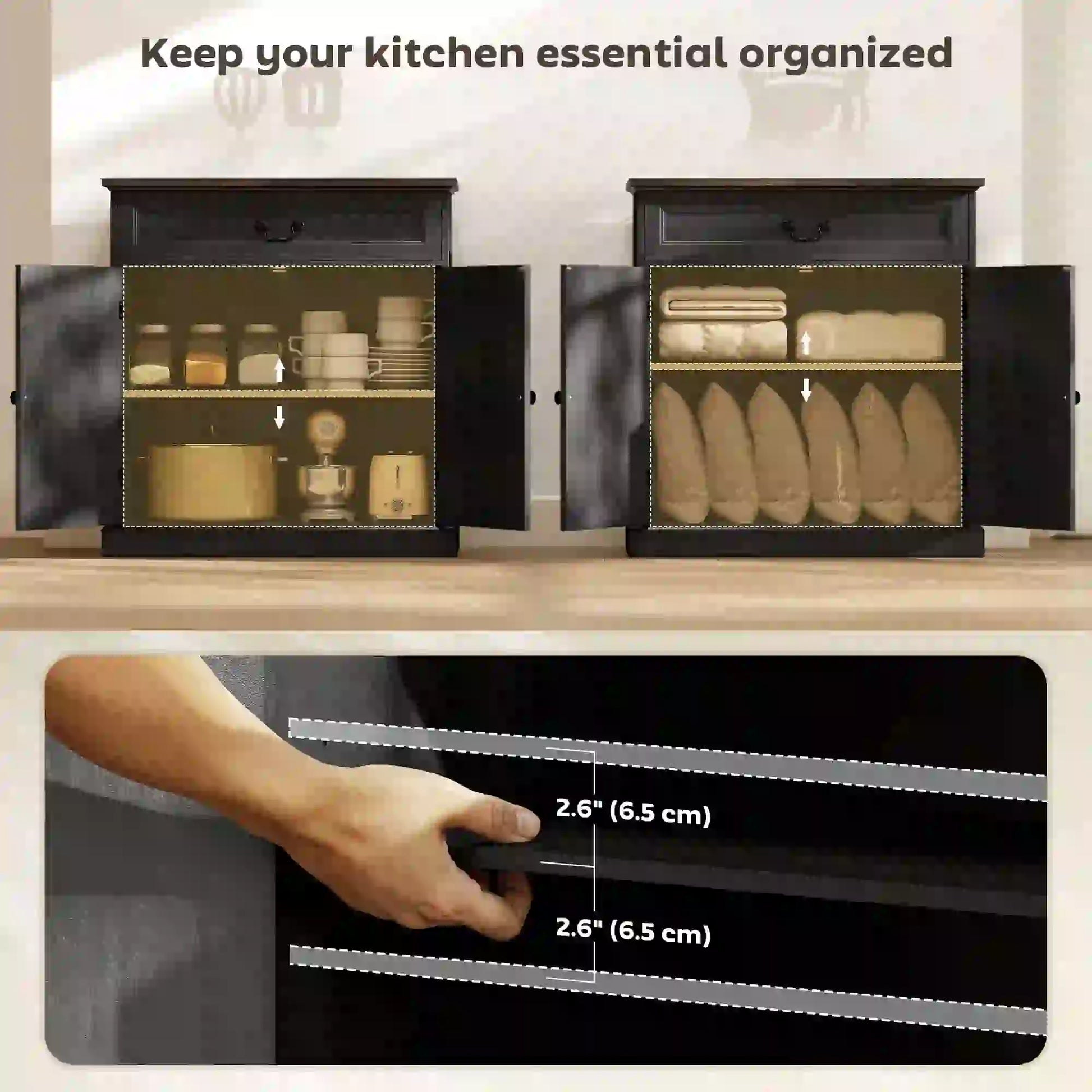 32" Buffet Cabinet, Black Wood Grain, Farmhouse Sideboard, Black Bar Cabinets at Gallery Canada