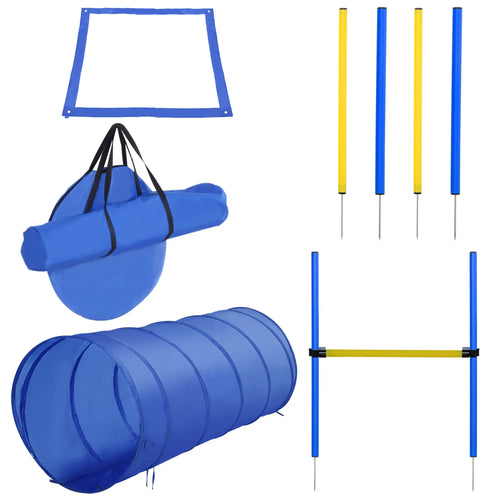 Dog Agility Starter Kit, Outdoor Training Set, Tunnel, 4 Weave Poles, High Jumper