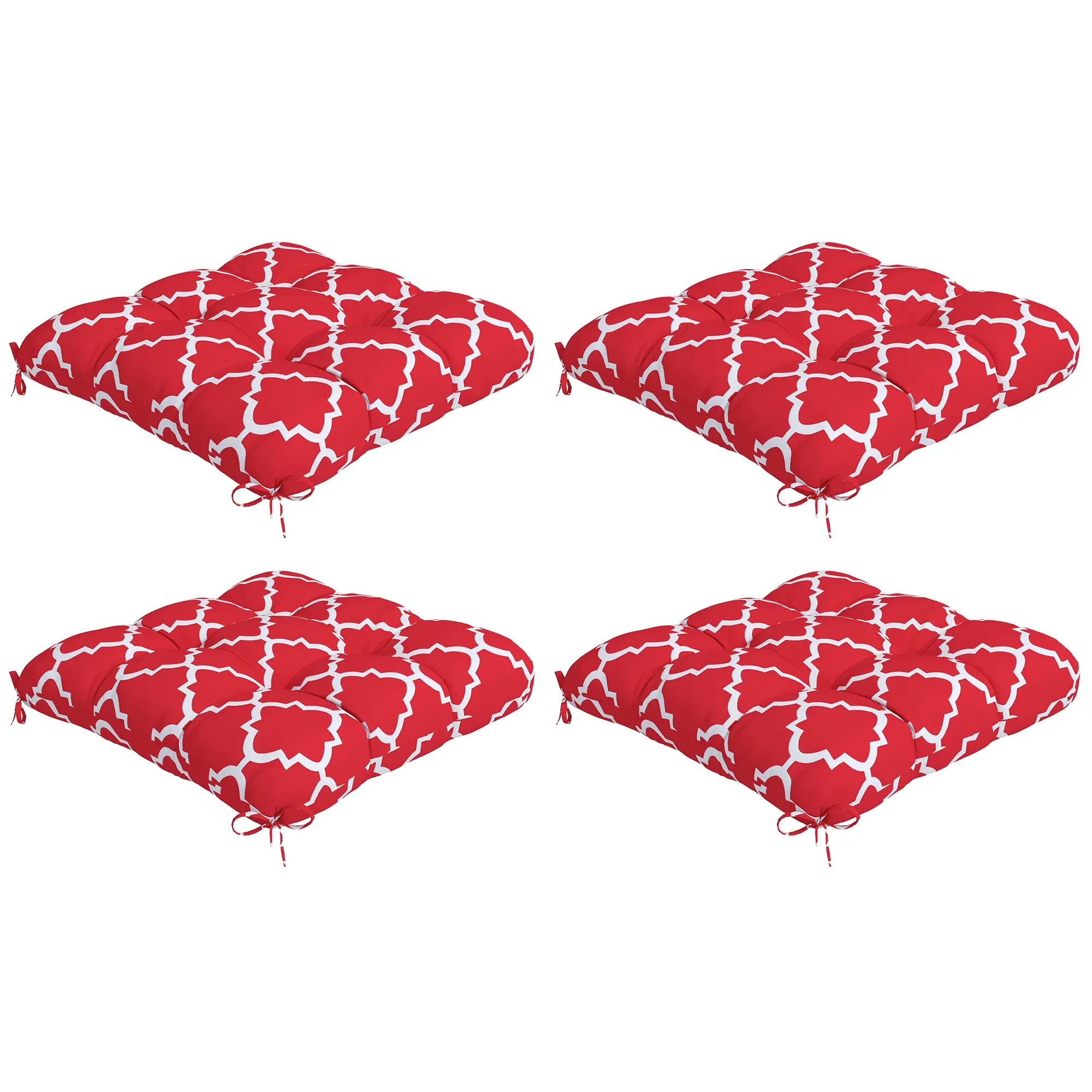4-Piece Seat Cushion Pillows, Patio Chair Cushions with Ties, Indoor Outdoor Patio Chair Cushions Red, White at Gallery Canada