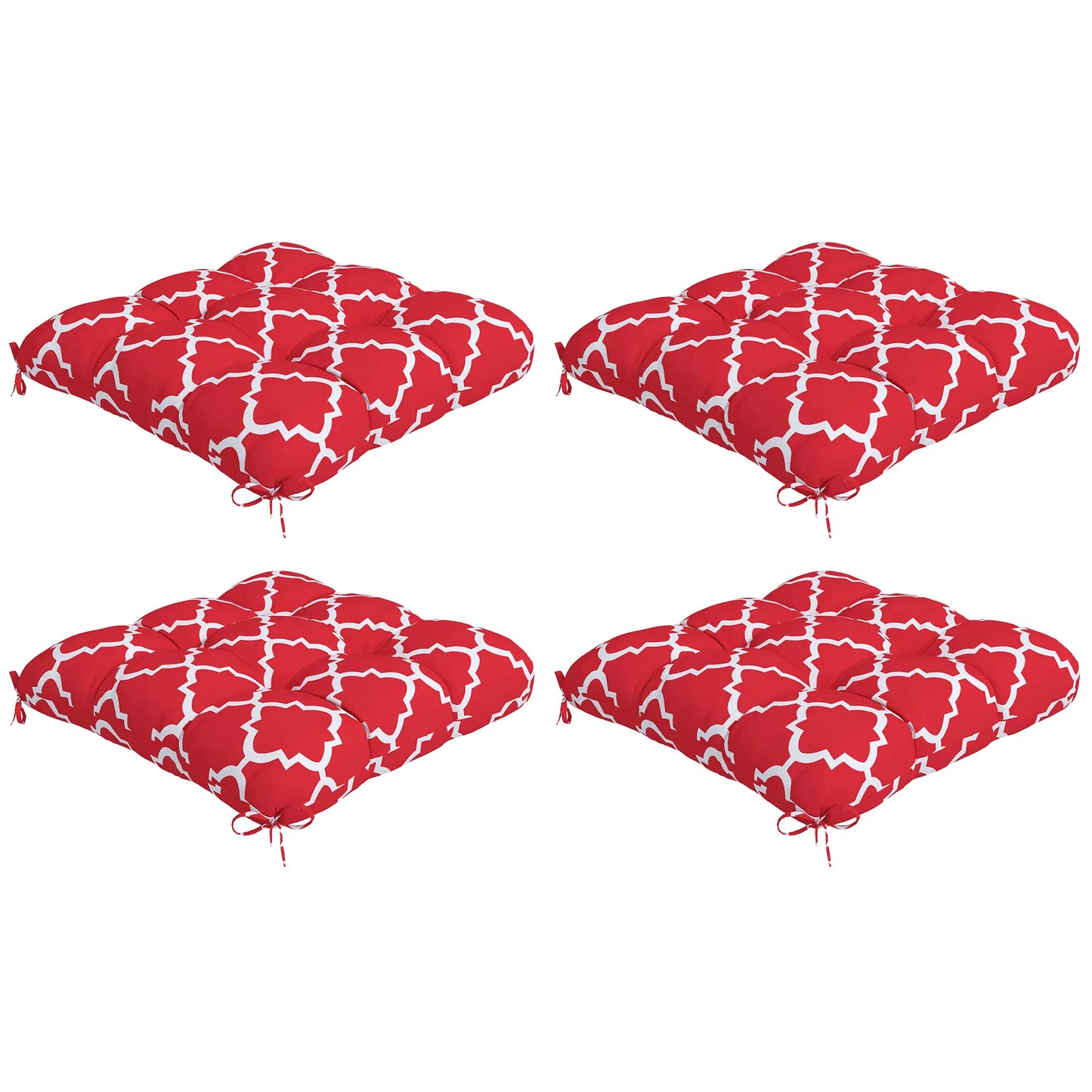 4-Piece Seat Cushion Pillows, Patio Chair Cushions with Ties, Indoor Outdoor Patio Chair Cushions Red, White at Gallery Canada