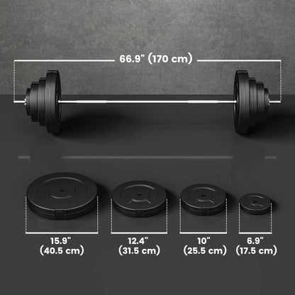 154 lbs Barbell Weight Set, Adjustable Weights, 67" Barbell Bar Dumbbells & Barbells at Gallery Canada