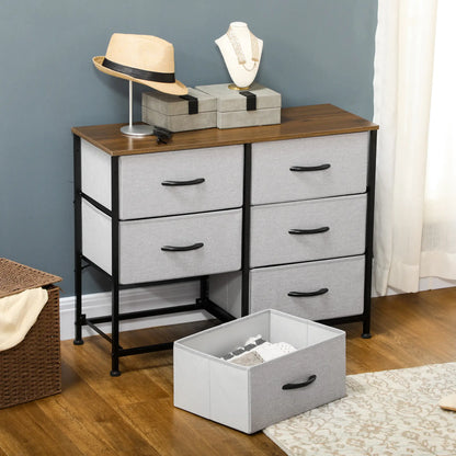 6 Drawer Dresser, Fabric Chest, Steel Frame, Wood Grain Top, Grey Storage Cabinets at Gallery Canada