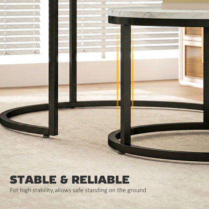 Modern Coffee Table Set, 2 Nesting Tables, Metal Base, Marble White, White Coffee Tables at Gallery Canada