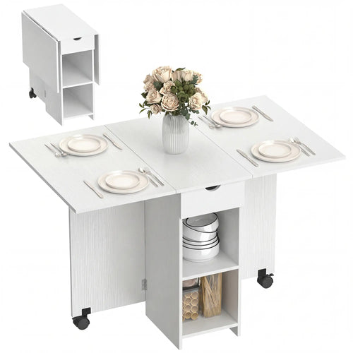 Folding Dining Table With Storage Drop Leaf, White