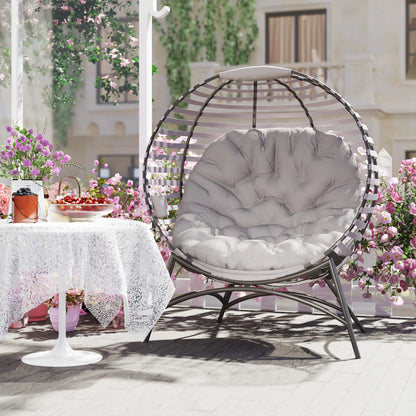 Egg Patio Lounge Chair, Foldable, with Cushion & Pocket, Light Grey, Light Grey Patio Chairs at Gallery Canada