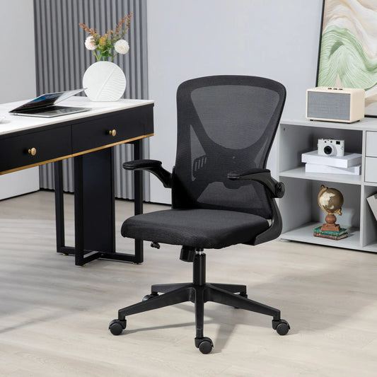 Mesh Office Chair, Swivel Desk Chair, Lumbar Support, Adjustable Height, Flip-Up Arm, Black Office Chairs Black at Gallery Canada