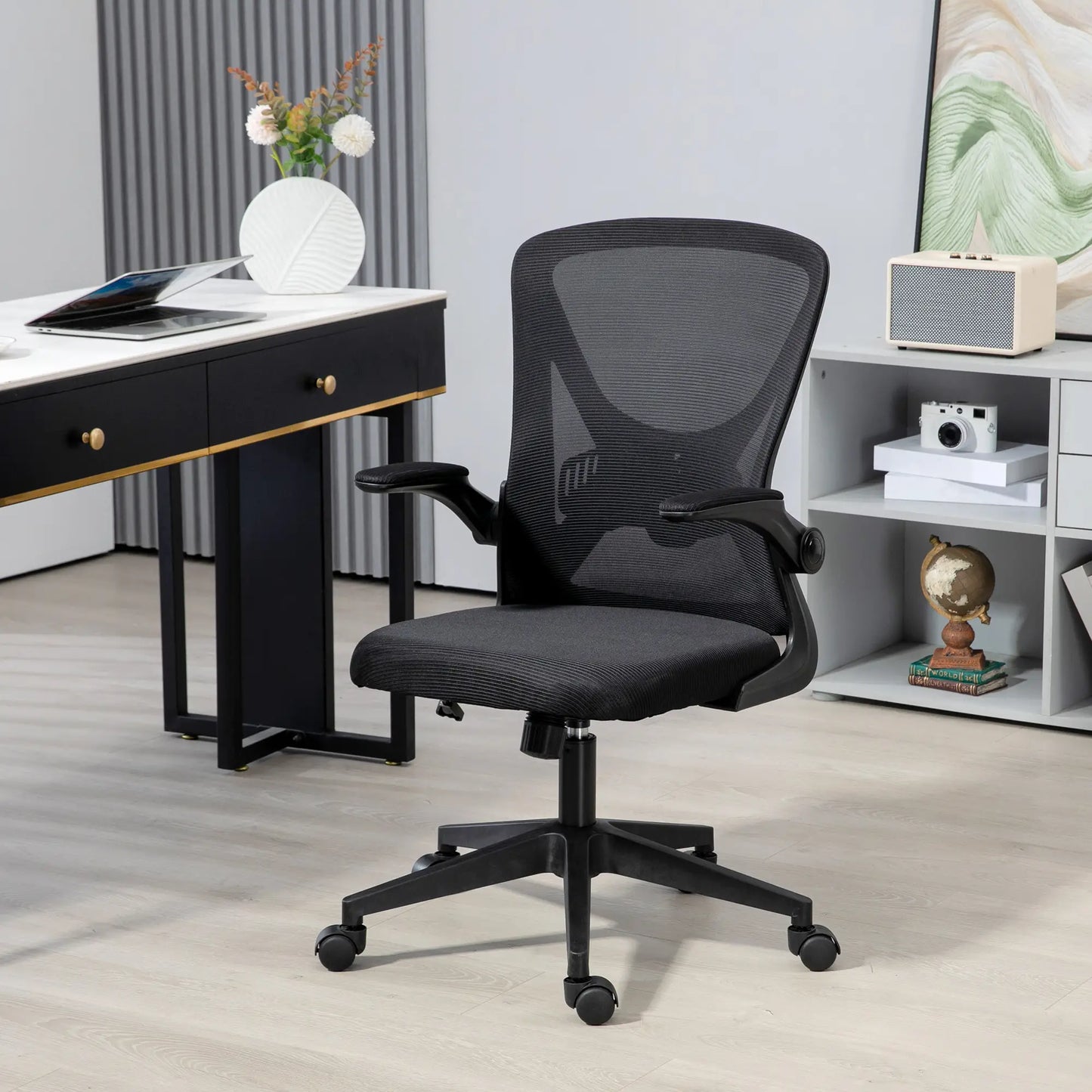 Mesh Office Chair, Swivel Desk Chair, Lumbar Support, Adjustable Height, Flip-Up Arm, Black Office Chairs at Gallery Canada